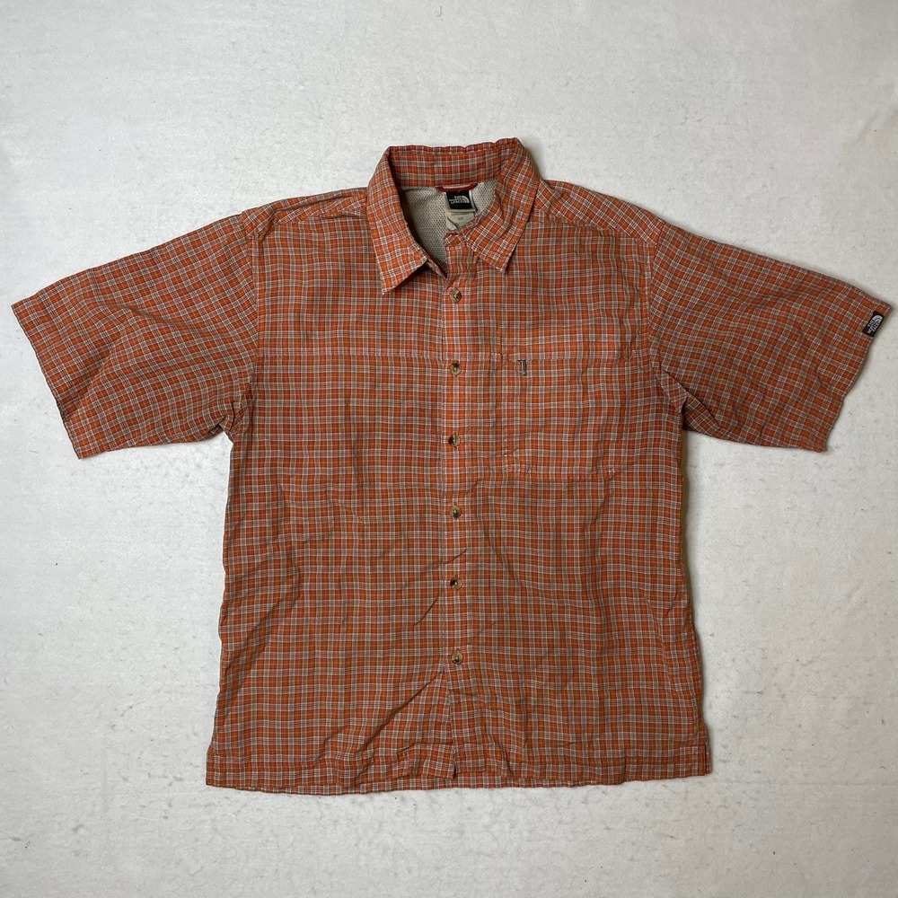 The North Face Mens Short Sleeve Button‎ Up Plaid Shirt Orange Small S